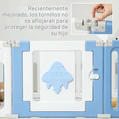 Vista 5 de Bestgame - Corralito para bebés - 14 paneles extragrandes plegables para niños pequeños, valla portátil en forma de OVNI, puerta, patio - Azul