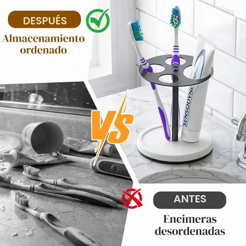 Vista 2 de Luxspire Soporte para cepillos de dientes con 5 ranuras, soporte de cepillo de dientes de acero inoxidable con base de tierra de diatomeas, soporte