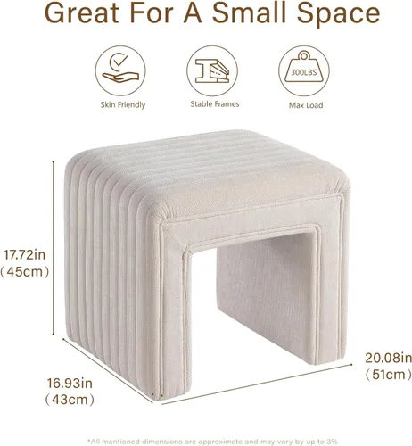 Vista 3 de Get Set Style Taburete de tocador, moderno taburete otomano de lino con patas de madera, sofá banco, reposapiés, asiento adicional para tocador