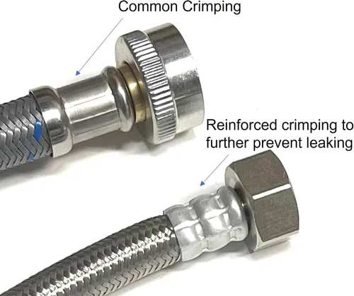 Vista 3 de Conector de línea de suministro de agua para grifo de acero inoxidable trenzado, línea de suministro para grifo - rosca de compresión hembra de 3/8