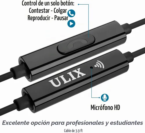 Vista 3 de Auriculares con cable UliX Rider intrauditivos, garantía de 5 años, auriculares con micrófono, con cable anti-enredo, auriculares para iPhone, iPad