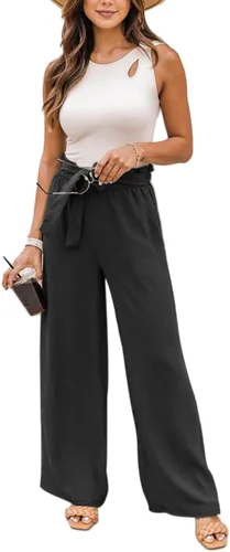 Vista 5 de NIMIN Pantalones de pierna ancha para mujer, cintura alta, pantalones casuales de negocios, pantalones de trabajo, pantalones sueltos y fluidos