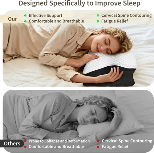 Vista 7 de Almohada cervical para el cuello para dolor de cuello, almohada ortopédica de espuma viscoelástica con diseño contorneado, almohadas de apoyo