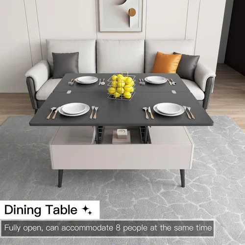 Vista 9 de Guyii Mesa auxiliar elevable con compartimento de almacenamiento oculto, mesa central multifunción 3 en 1, mesa de centro moderna elevable, mesa
