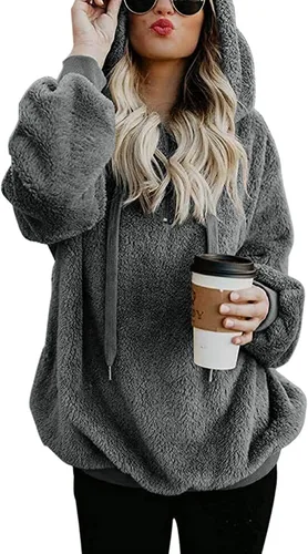 Vista 2 de Yanekop - Sudadera con capucha para mujer, tamaño grande, de forro polar sherpa para mujer.
