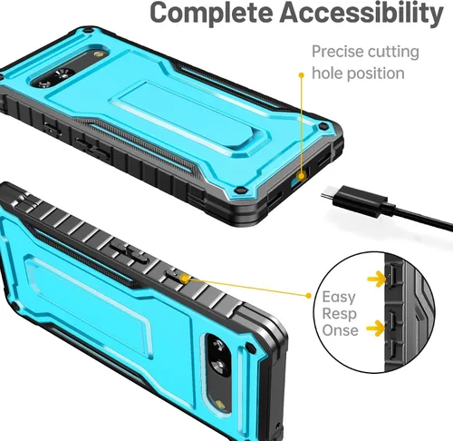 Vista 2 de FITO Funda para Google Pixel 7A, funda de doble capa a prueba de golpes resistente con soporte integrado, sin protector de pantalla (azul)