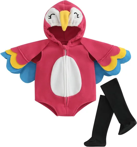 Vista 7 de Mameluco con capucha para bebé recién nacido, disfraz de Halloween, diseño de flamenco, disfraz de cosplay Rosa
