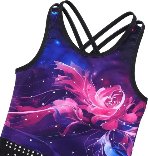 Vista 56 de MODAFANS Leotardos de gimnasia para niñas brillantes para bailar ballet, pantalones cortos con espalda cruzada