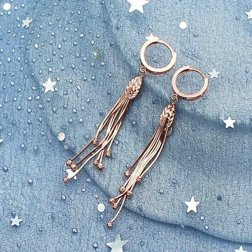 Vista 3 de SAGEKING 2024 New 585 Purple Gold Soft Chain Tassel Round Bead Drop Earrings For Women Exquisite Long Elegant Wedding 14K Rose Gold High Jewelry