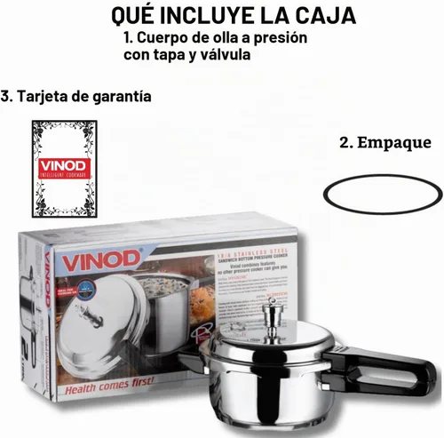 Vista 7 de Vinod V-2L Olla a presión de acero inoxidable con fondo sándwich, 2 litros, plateado, mediano