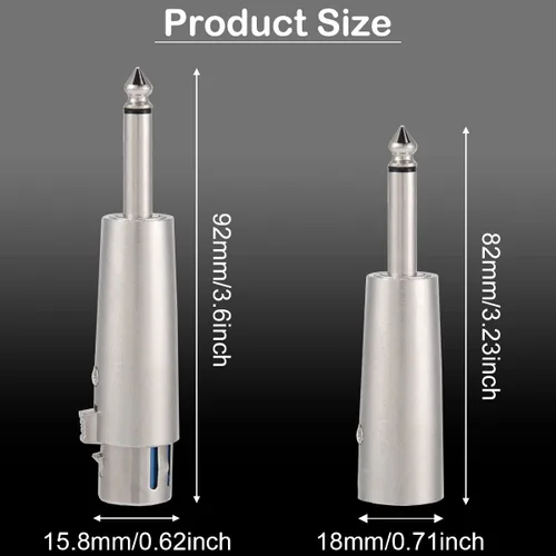 Vista 6 de XLR 3 pines hembra macho a 1/4" 0.250 in macho audio mono adaptador TS Socket Jack para mezclador de micrófono, conector XLR convertidor de enchufe