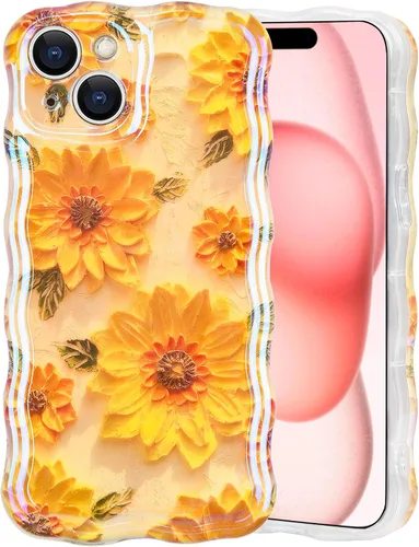 Vista 12 de IDweel Funda para iPhone 11, Lujosa Pintura al Óleo Retro Colorida con Patrón de Flores Brillantes Impresas, Lindo Borde Ondulado Rizado, Exquisita