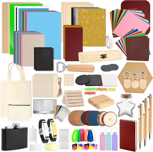 Vista 9 de Csyidio 300 piezas de material de grabado láser, 40 tipos de accesorios de grabado láser con instrucciones, suministros de grabado láser que