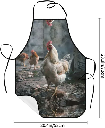 Vista 2 de Chicken Full Print Stain Resistant Apron With Pocket-Water Repellent Polyester Kitchen Apron For Cooking,Bbq,Waitress