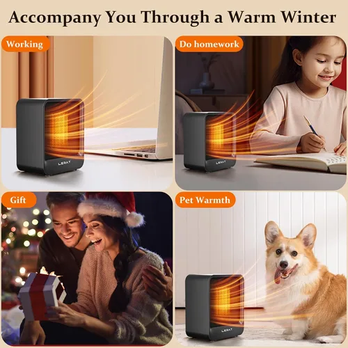 Vista 7 de Lerat Calentador de Espacio, Calentador Mini Portátil para Uso en Interiores, 500W, Calentamiento Rápido, Calentador de Escritorio Pequeño