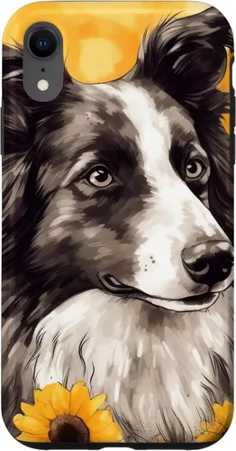 Vista 24 de iPhone 16 Border Collie Dog Watercolor Sunflower Border Collie Case