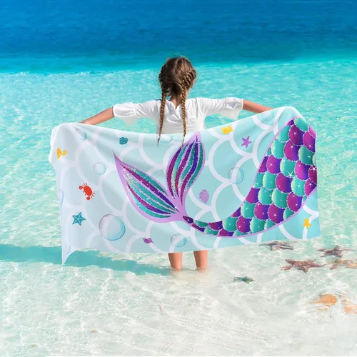 Vista 25 de WERNNSAI Toalla de playa para niños, 30 x 60 pulgadas, Axolotl de secado rápido, sin arena, toalla de playa para niñas, toalla de playa