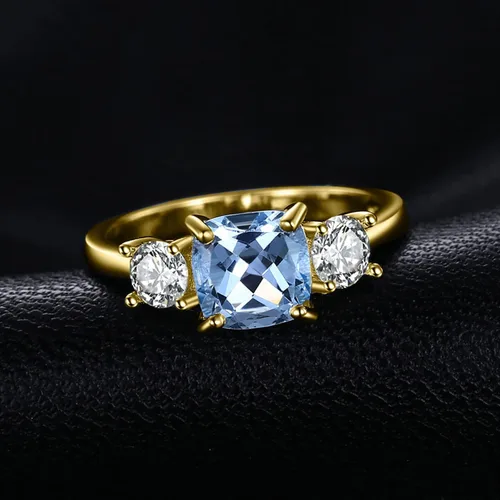Vista 3 de JewelryPalace Anillo de compromiso de plata de ley 925 de topacio azul genuino de 2.6 quilates de corte cojín para ella, de oro blanco de 14