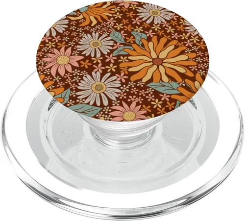 Vista 7 de Retro Flowers Meadow Floral Groovy 70s 1970 PopSockets intercambiables PopGrip