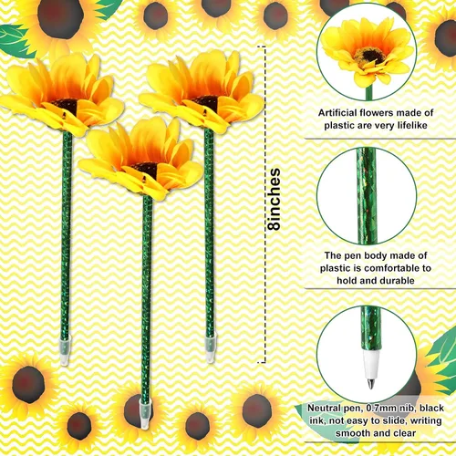 Vista 2 de Chinco 16 bolígrafos de girasol, flores artificiales, bolígrafos creativos de tinta de gel de girasol de 0.028 in, bolígrafo de escritura de flores