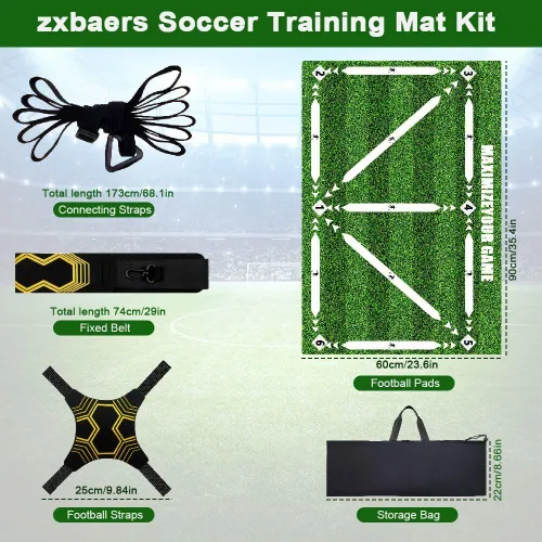 Vista 2 de Tapete de entrenamiento de pasos de fútbol, 35 x 24 pulgadas, tapete de fútbol con bolsa de almacenamiento y red de entrenamiento de retorno,