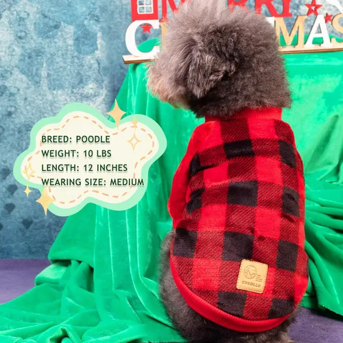 Vista 2 de cyeollo Suéter de Navidad para perro, abrigos cálidos de invierno para perros, a cuadros, Año Nuevo, para cachorros, sudadera de franela para clima