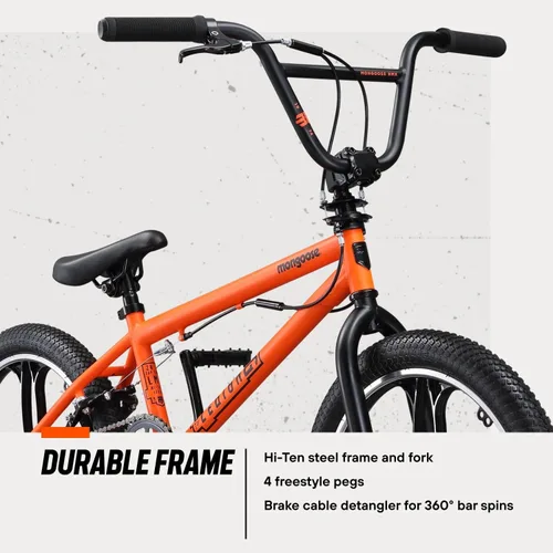 Vista 5 de Mongoose Legion Bicicleta BMX, bicicleta de 16, 18 o 20 pulgadas para niños y adultos, marco de acero Hi-Ten, engranaje 25x9T, 36x16T o 40x16T