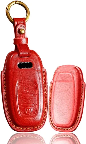 Vista 13 de ontto Funda de cuero para llave de entrada sin llave con protección completa, compatible con Audi A4 Q7 Q5 TT A3 A6 negro (tipo A)