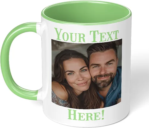Vista 17 de Taza de café de cerámica negra personalizada de 11 onzas con texto, mensaje, tu texto aquí, nombre, DYE Taza para Cafe personalizadas, con foto