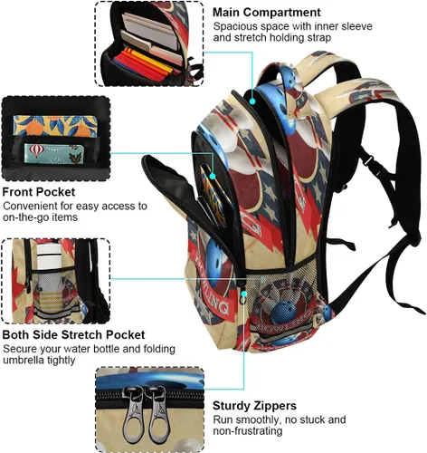 Vista 5 de Mochila escolar para laptop, mochila casual para adolescentes, niñas, mujeres, niños, hombres, universidad, viajes, Bola de bolos, Mochilas Daypack