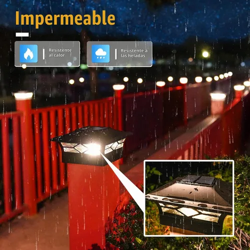 Vista 6 de VOLISUN Luz solar para poste impermeable al aire libre: cambio de color RGB - Luces solares intermitentes de tapa de valla 4 unidades negras