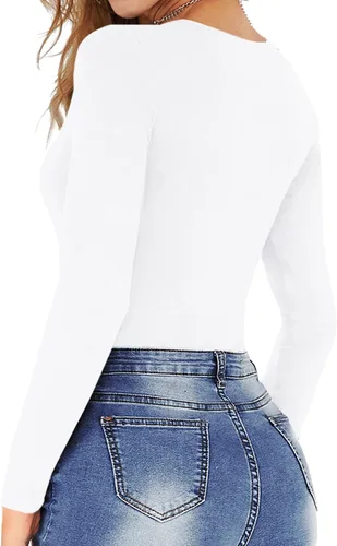Vista 3 de MANGOPOP - Body de manga corta y manga larga para mujer, cuello redondo.