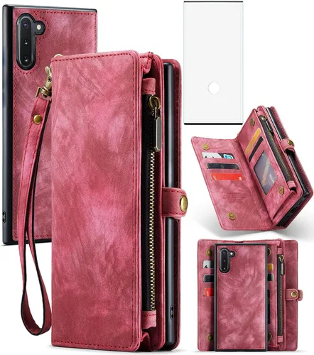 Vista 9 de Asuwish Funda de teléfono para Samsung Galaxy Note 10 Glaxay Note10 5G con cremallera, funda desmontable con protector de pantalla de vidrio
