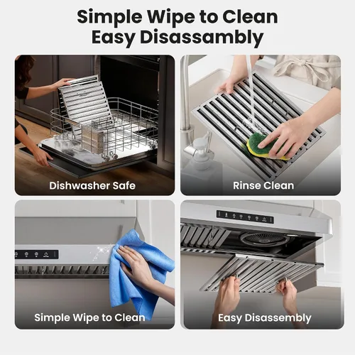 Vista 6 de VIKIO HOME Campana Extractora de 30 Pulgadas Debajo del Gabinete, Campana de Cocina con 980 CFM, Sensor de Gestos de 3 Velocidades y Panel