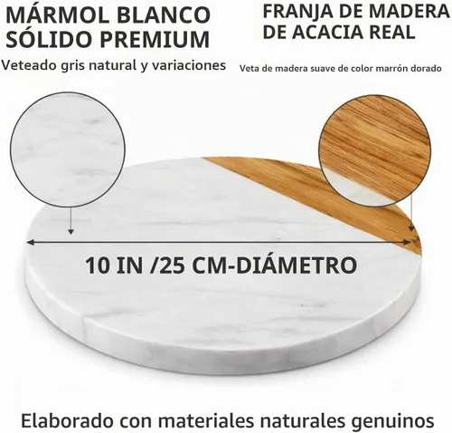 Vista 3 de Tabla de mármol blanco - Tabla de quesos Bandeja de madera de acacia para charcutería, queso, carnes, frutas, galletas Tabla de cortar, bandeja