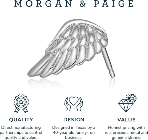 Vista 5 de Morgan & Paige Rhodium 14K Rose Gold 18K Yellow Gold Plated 925 Sterling Silver Angel Wing Stud Earrings Hypoallergenic Adorned for Women