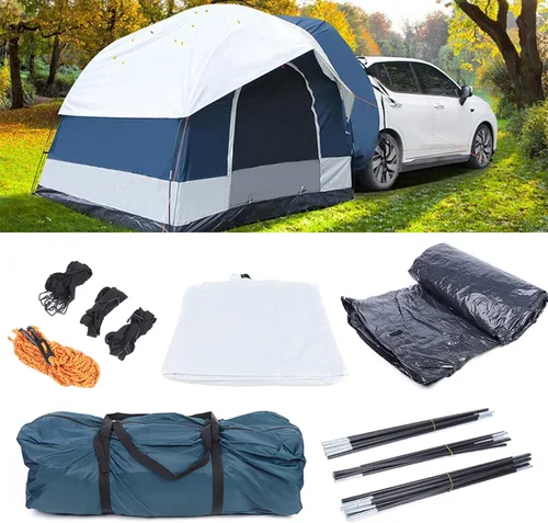 Vista 5 de Tienda de campaña montada en automóvil, tienda de campaña para vehículos de 8.2 x 8.2 x 6.56 pies con alfombrilla y bolsa de almacenamiento, tela