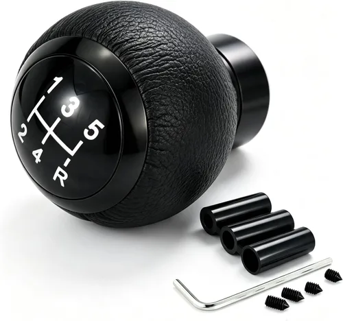Vista 6 de Lunsom Pomo de Palanca de Cambios de Coche de 5 Velocidades Cabeza de Palanca de Cambios, Pomo de Cambio de Engranajes de Cuero Bola Mango de Negro