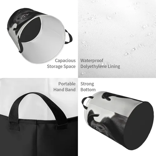 Vista 4 de Cute Black Pug Dog print Circular Hamper Waterproof Storage Bin Organizer Basket Laundry Hamper With Handles For Clothes Toys Small