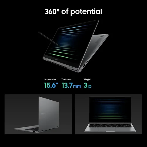 Vista 5 de Samsung PC Galaxy Book5 360 Copilot+ de 15.6 pulgadas, portátil empresarial Laptop empresarial AI con copilot, Windows 11 Pro, pantalla táctil FHD