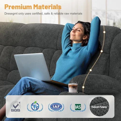 Vista 3 de Dresegmt - Juego de sofá reclinable con consola, diseño de respaldo central abatible, sofá de 3 plazas y sillón reclinable individual, sofás Gris