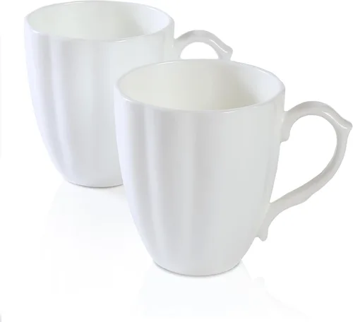 Vista 8 de Juego de 2 tazas de café blancas de porcelana fina de lujo (8 onzas), tazas de té de cerámica estilo europeo, elegantes y duraderas tazas de café