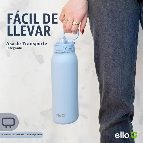 Vista 9 de Ello Pop & Fill botella de agua de acero inoxidable de 22 onzas con tecnología de llenado rápido, metal de doble pared y aislado al vacío, tapa