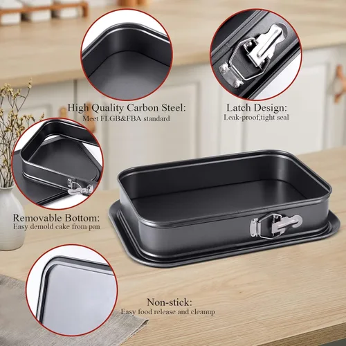 Vista 7 de Kenond Gran Molde Desmontable para Pastel, Molde Rectangular para Cheesecake de 14 x 11 Pulgadas, Utensilios para Hornear Tiramisu con 50 Piezas