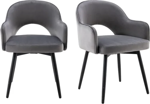 Vista 11 de HEAH-YO Juego de 2 sillas decorativas giratorias modernas, sillas de comedor de piel sintética con reposabrazos y patas de metal negro, sillas