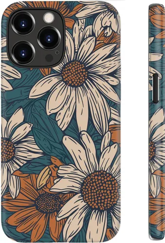 Vista 7 de Funda para iPhone 12 Mini, compatible con carga inalámbrica, protección de doble capa con elegante diseño de flores silvestres, silicona suave +