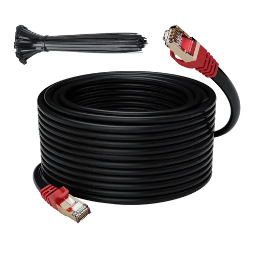Vista 7 de Cable Ethernet Cat 6E Cat 7 para exteriores de 25 pies, cable de Internet blindado resistente de 10 Gbps de 25 a 300 pies, POE, SFTP, entierro