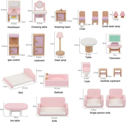 Vista 3 de 22 piezas de muebles de casa de muñecas de madera, accesorios de muebles de madera a escala 1:12, muebles de muñeca para muñeca, sala de estar