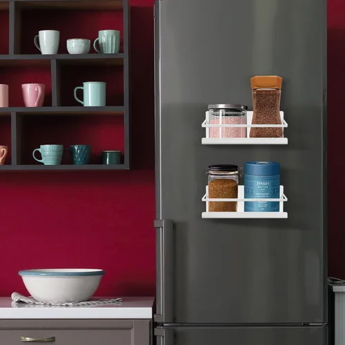 Vista 4 de NHZ Estante magnético para especias, refrigerador magnético para especias, estante magnético, estantes metálicos para refrigerador con imanes extra