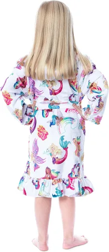 Vista 2 de INTIMO Mattel - Bata de baño Barbie con volantes y diseño de sirena de hadas, Blanco